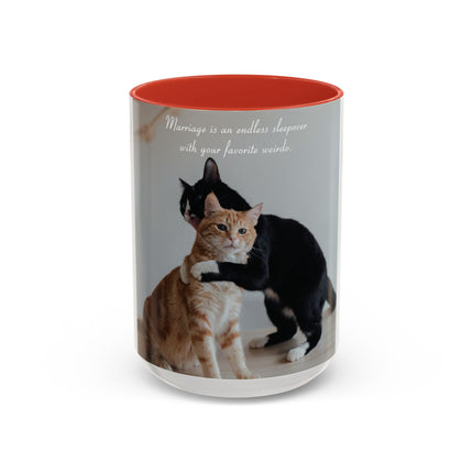 Cat Lovers Accent Mug – 15oz Ceramic Cup with Sleepover Quote