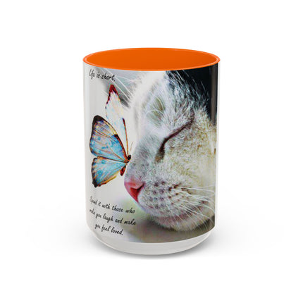 Life Is Short Cat & Butterfly 15oz Accent Mug