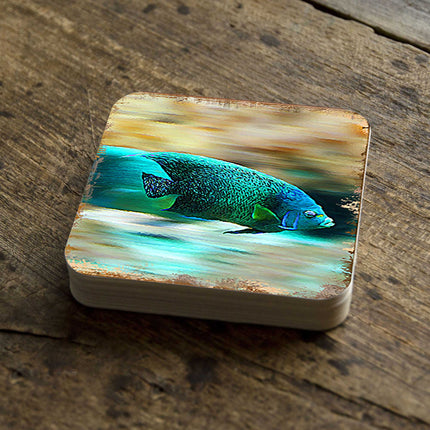 Green Tropical Fish Coastal Wood Coasters Set of 4 by Nature Wonders - 95264C-S4-1