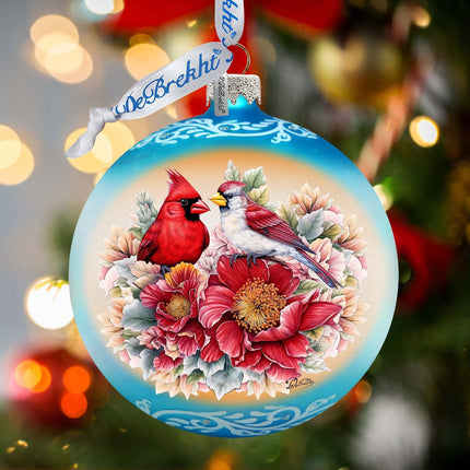 Romantic Cardinals Ball Glass Ornament by G. Debrekht - Christmas Decor - 73378-1