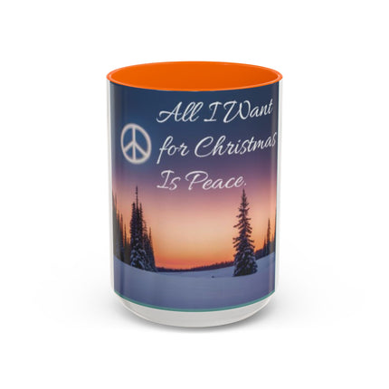 Christmas Peace Accent Mug | 15oz Ceramic Cup with Quote & Sunset