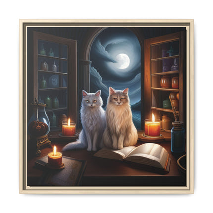 Mystic Moonlit Cats Framed Canvas — Witchy Home Décor Art