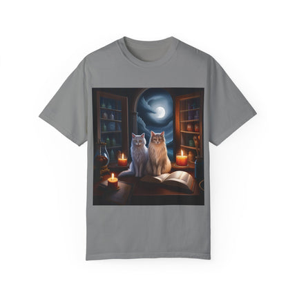 Magical Cats T-Shirt – Cozy Night Reading – Unisex Garment-Dyed