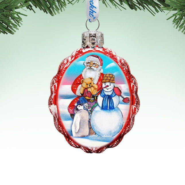 Gift Giving with Snowman Santa Mercury Glass Ornament by G. DeBrekht - Christmas Santa Snowman Decor - 773013-2-0