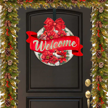 Christmas Wreath Welcome Sign Front door welcome sign Main entrance banner Welcome sign - Wooden front porch decor - 933117H-2