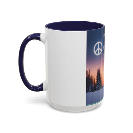 Christmas Peace Accent Mug | 15oz Ceramic Cup with Quote & Sunset