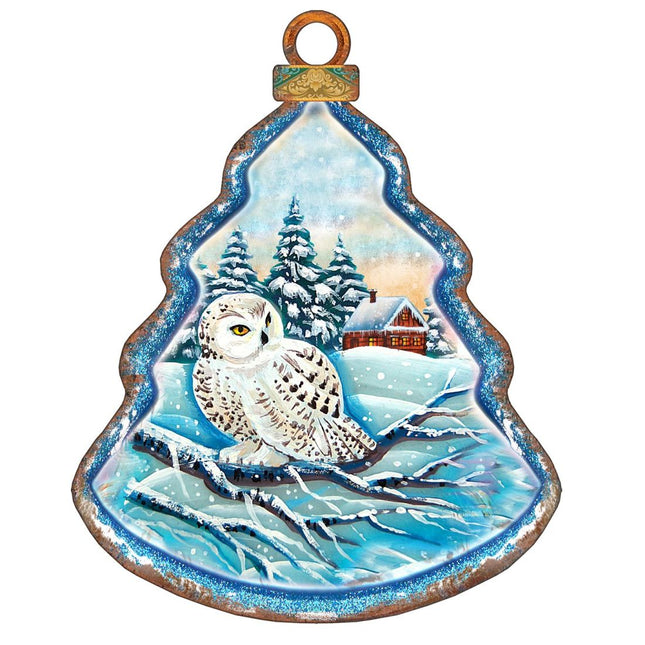 White Owl Wooden Ornaments - Tree Ornament by G. DeBrekht - Wildlife Holiday Decor - 8015221-0