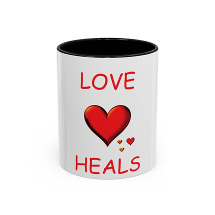Love Heals Accent Mug – 11oz Ceramic Cup for Coffee & Kindness