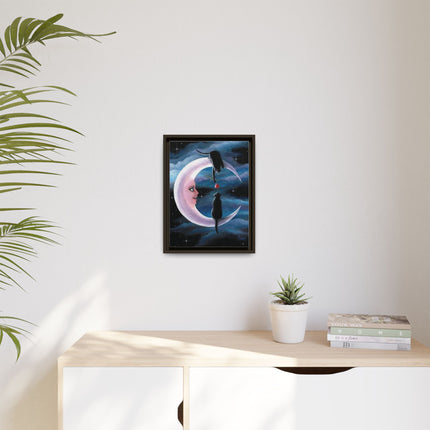 Framed Matte Canvas Moon Cats Wall Art — Whimsical Night Sky Print