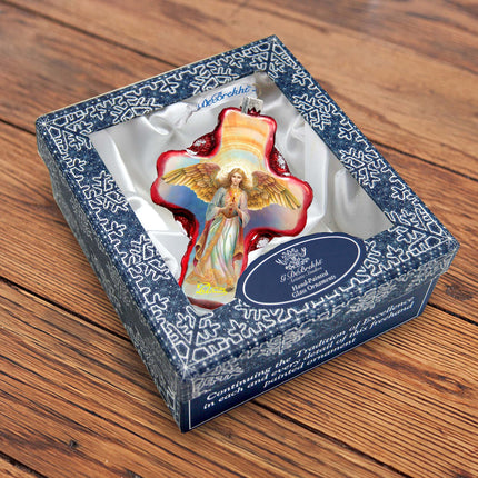 Angel Descending from Heaven Cross Glass Ornament by G. Debrekht - Nativity Holiday Decor - 758-025-4