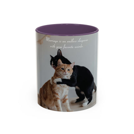 Cat Lovers Accent Mug – 11oz Ceramic Cup with Sleepover Quote