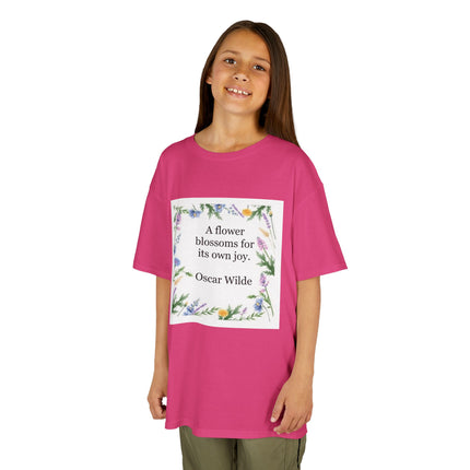 Kids T‑Shirt — "A flower blossoms for its own joy" Oscar Wilde Floral Quote