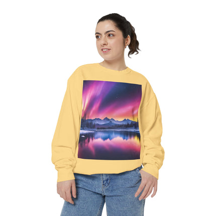 Aurora Lake Crewneck Sweatshirt — Colorful Northern Lights Landscape