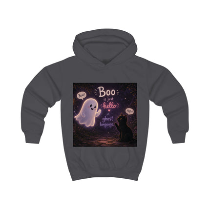 Kids Hoodie — Cute Ghost 'Boo is just hello in ghost language' Halloween Pullover