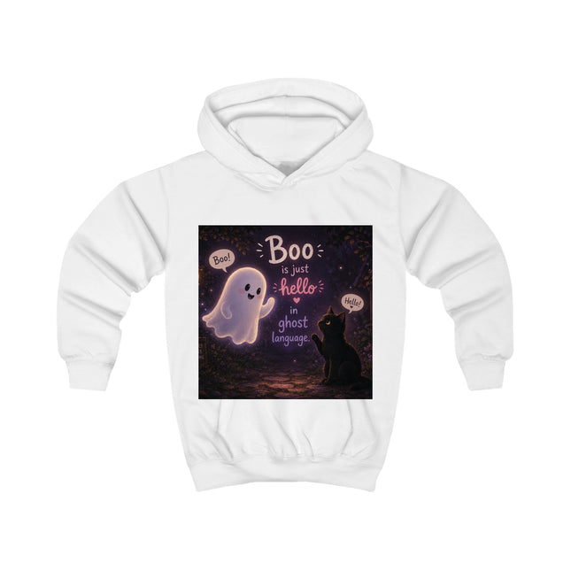 Kids Hoodie — Cute Ghost 'Boo is just hello in ghost language' Halloween Pullover