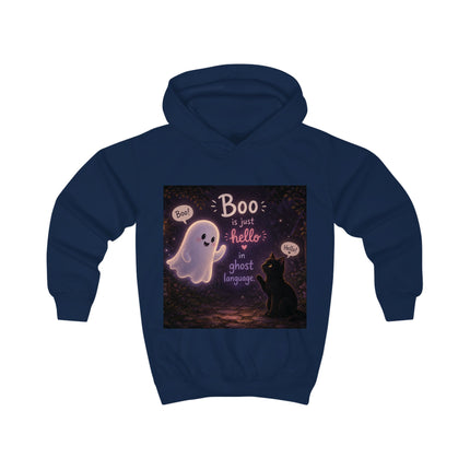 Kids Hoodie — Cute Ghost 'Boo is just hello in ghost language' Halloween Pullover