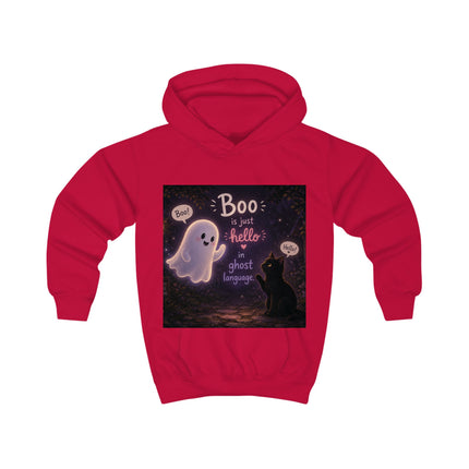 Kids Hoodie — Cute Ghost 'Boo is just hello in ghost language' Halloween Pullover