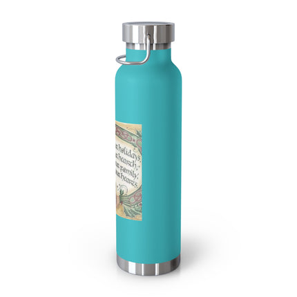 Inspirational Copper Insulated Water Bottle - 22oz with Blessing Design