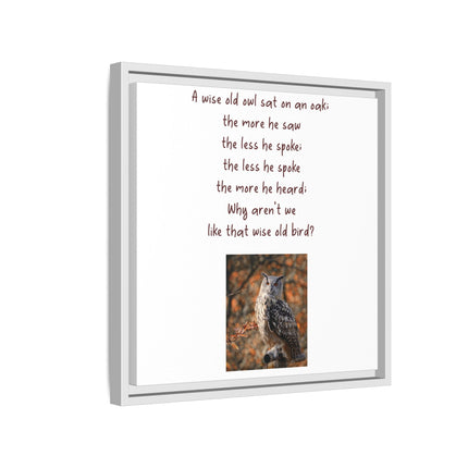Framed Matte Canvas - 'A Wise Old Owl' Decorative Wall Art (Owl Poem)