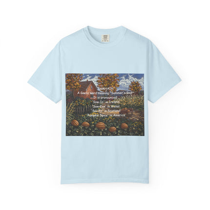 Samhain Harvest Tee — 'Samhain' Pronunciations + 'Pumpkin Spice' Autumn Humor