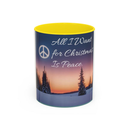 Christmas Peace Accent Mug | 11oz Ceramic Cup with Quote & Sunset