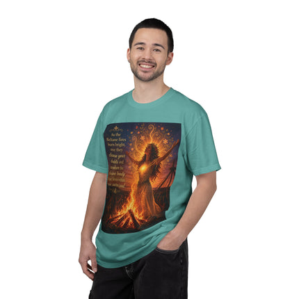 Burning Bright: Beltane Fire Goddess T-Shirt — "As the Beltane fires burn bright" Spiritual Pagan Tee