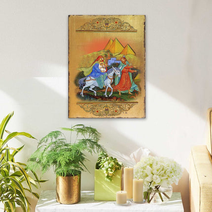 Flight to Egypt Wooden Gold Plated Religious Orthodox Sacred Icon - Inspirational Icon Decor - 85016-2