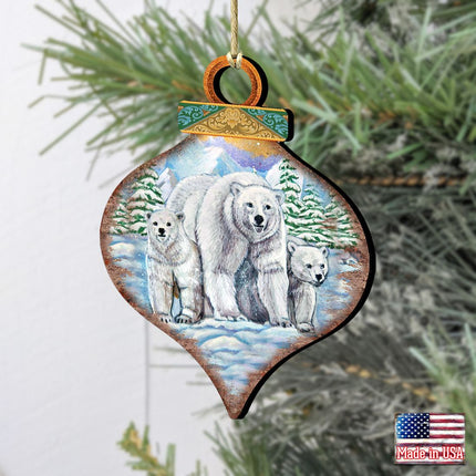 Polar Bears Drop Wooden Ornaments by G. DeBrekht - Wildlife Holiday Decor - 8035215-2