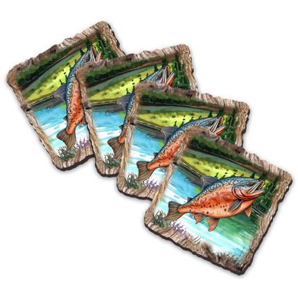 Salmon Wooden Cork Coasters Gift Set of 4 by Nature Wonders Nature Wildlife Decor  - 95394C-S4-2