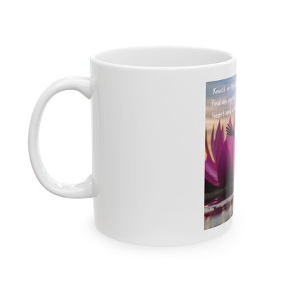 Inspirational Lotus Mug — 'Knock on the door to my soul' Ceramic Coffee Cup (11oz/15oz)