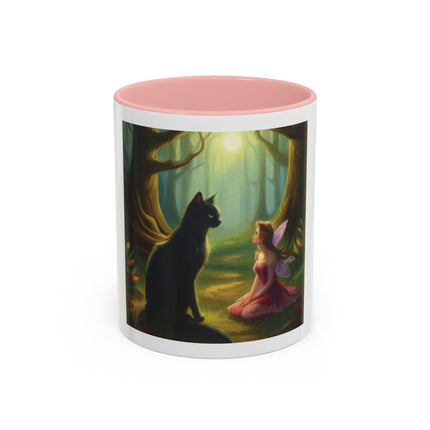 Fairy and Black Cat Forest Coffee Mug – Fantasy Woodland Tea Cup