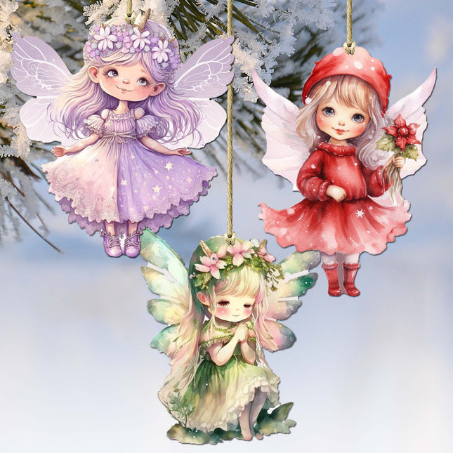 Colorful Fairies Decorative Wooden Ornaments of 3 by G. Debrekht - Love Family Decor - 8091006-S3-0