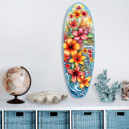 Tropical Flowers Surfboard Coastal Wall Art by G. DeBrekht - Coastal Holiday Decor - 8490113HS-4