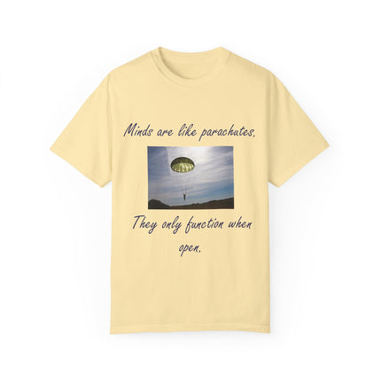 Open Mind Quote Tee – Unisex Garment-Dyed Shirt on Curiosity