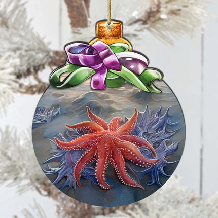 Sunflower Sea Star Bow Wooden Ornaments by G.Debrekht - Wildlife Holiday Decor - 870018-2