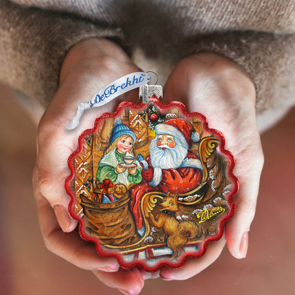 Santas Arrival Wreath Glass Ornament by G. DeBrekht - Christmas Santa Snowman Decor - 759-039-2