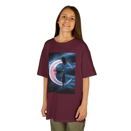 Kids Moon Dreamer Tee — Black Cats on Crescent Moon Graphic