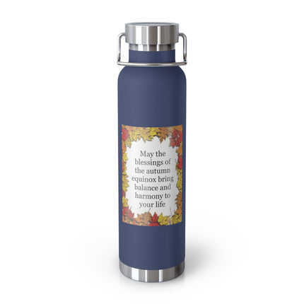 Autumn Equinox Insulated Bottle — 22oz Copper Vacuum Bottle with Fall Leaves Blessing