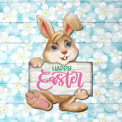 Happy Easter Bunny Wooden Door Hanger by G. DeBrekht - Easter Spring Decor - 815433-1H-2