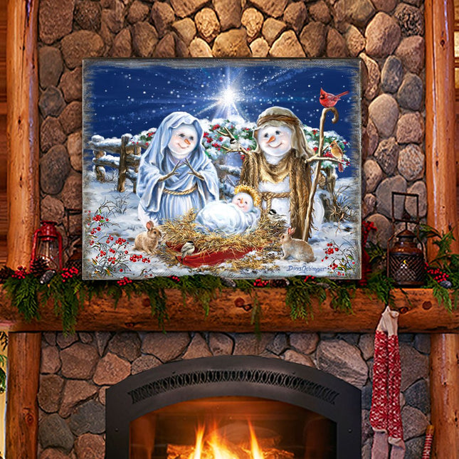 Snow Family Nativity Art Wooden Wall Art by D. Gelsinger - Christmas Santa Snowman Decor - 95675B-DG-0