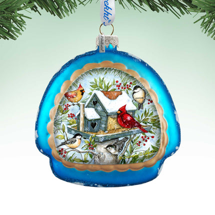 Mercury Glass Birdhouse - Winter Cardinals - Christmas Tree Decor by Susan Winget - Welcome Winter - Handmade Gift - Handblown Glass - 756-115-SW-2