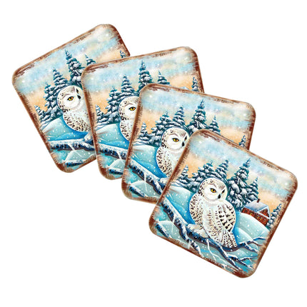 Owl Wooden Cork Coasters Gift Set of 4 by Nature Wonders - Nature Wildlife Decor  - 95213C-S4-4