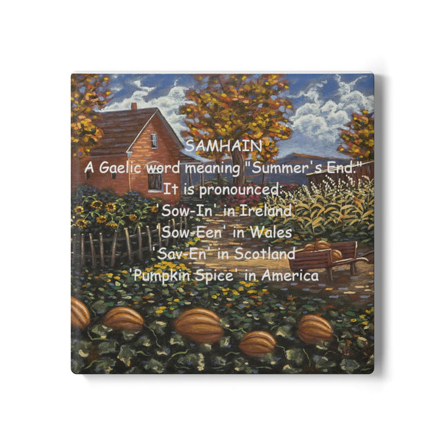 Samhain Ceramic Coaster - Autumn Harvest Design for Home Decor