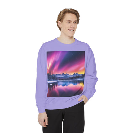 Aurora Lake Crewneck Sweatshirt — Colorful Northern Lights Landscape