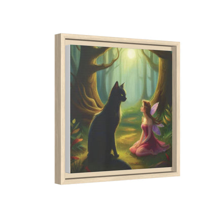 Fairy and Black Cat Forest Canvas – Framed Matte Wall Art