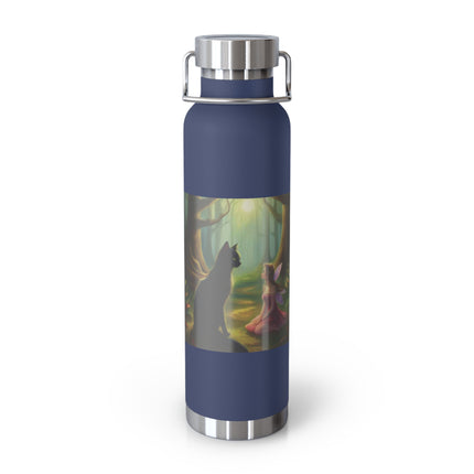 22oz Insulated Bottle — Enchanted Forest Cat & Girl Illustration