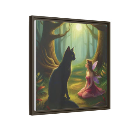Fairy and Black Cat Forest Canvas – Framed Matte Wall Art
