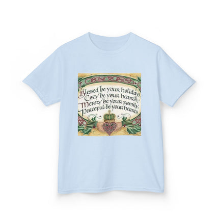 Blessed Holiday Kids Tee – Heart & Crown Celtic-Inspired Winter Shirt