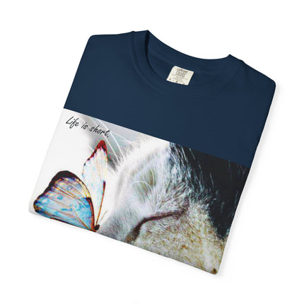 Inspirational Cat & Butterfly T-Shirt | Life is Short Quote