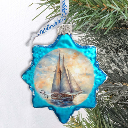 Coastal Decorations  Sailboat Keepsake Glass Ornaments by G. Debrekht - Coastal Holiday Decor - 777401-3